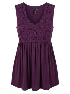 Never Enough Crochet Bodice Sleeveless Top in Deep Plum